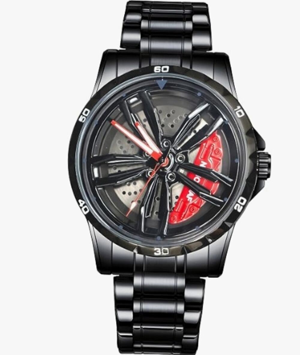 NANOLEAF Men's Spinning Car Wheel Rim Watch Stainless Steel New Open Box